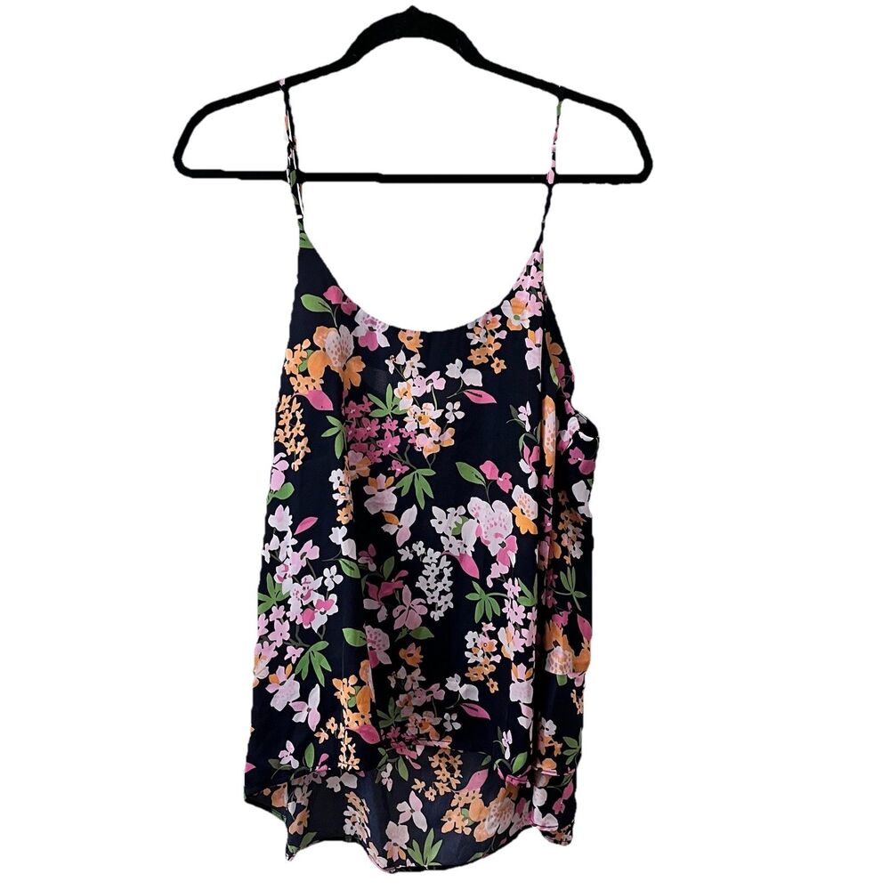 A New Day Navy Blue Floral Ruffle Strappy Tank Top Cottage Core Womens Size XXL